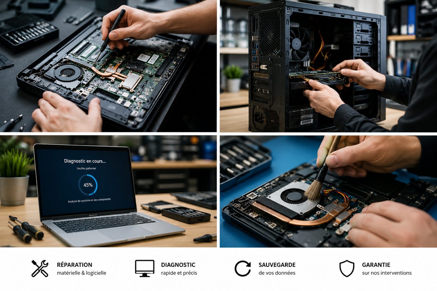 Réparation, diagnostic, sauvegarde et garantie — interventions MT Informatique